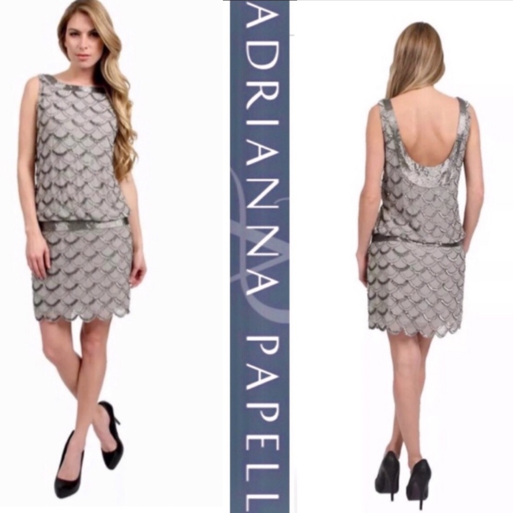 Adrianna Papell beaded scalloped sleeveless cocktail dress - Picture 4 of 13